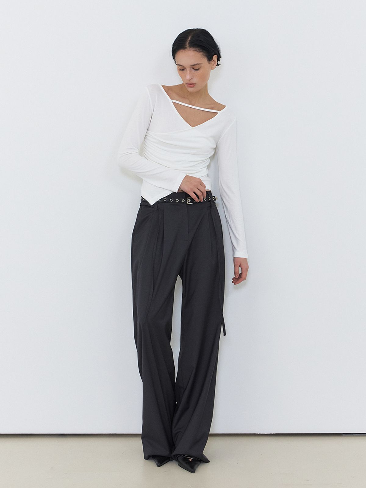 에트몽(ETMON) Double Belt Slacks, Charcoal