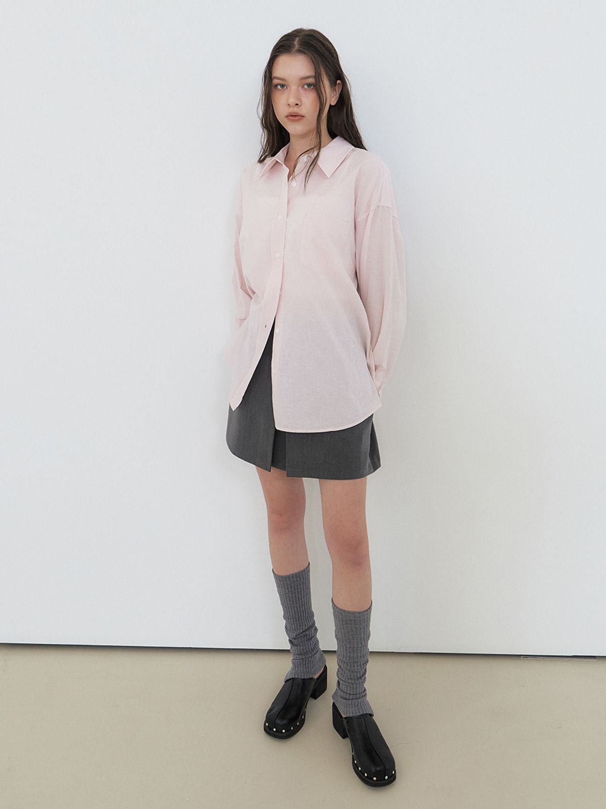 에트몽(ETMON) Stripe Pocket Shirt, Pink