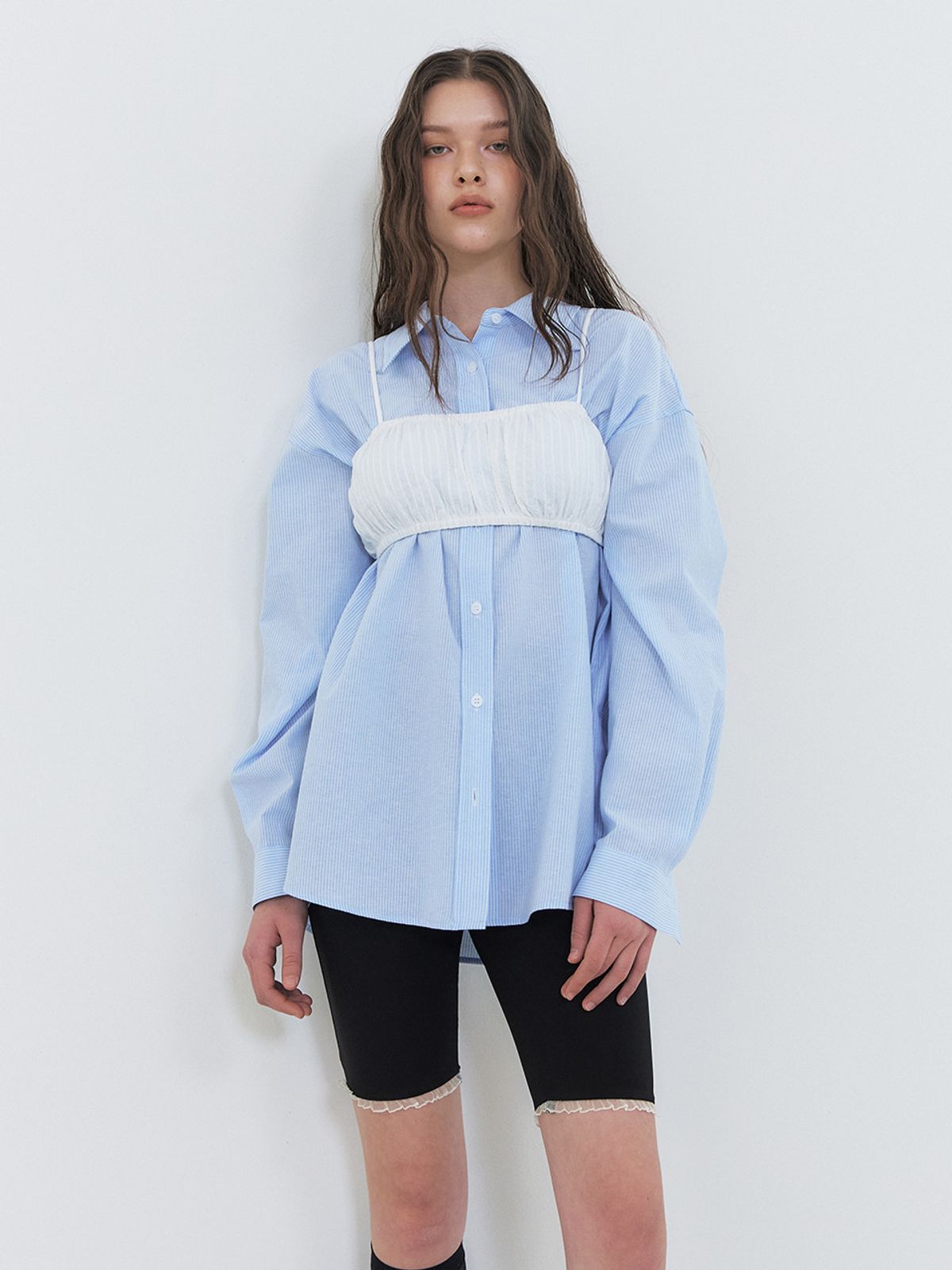 에트몽(ETMON) Stripe Pocket Shirt, Sky Blue