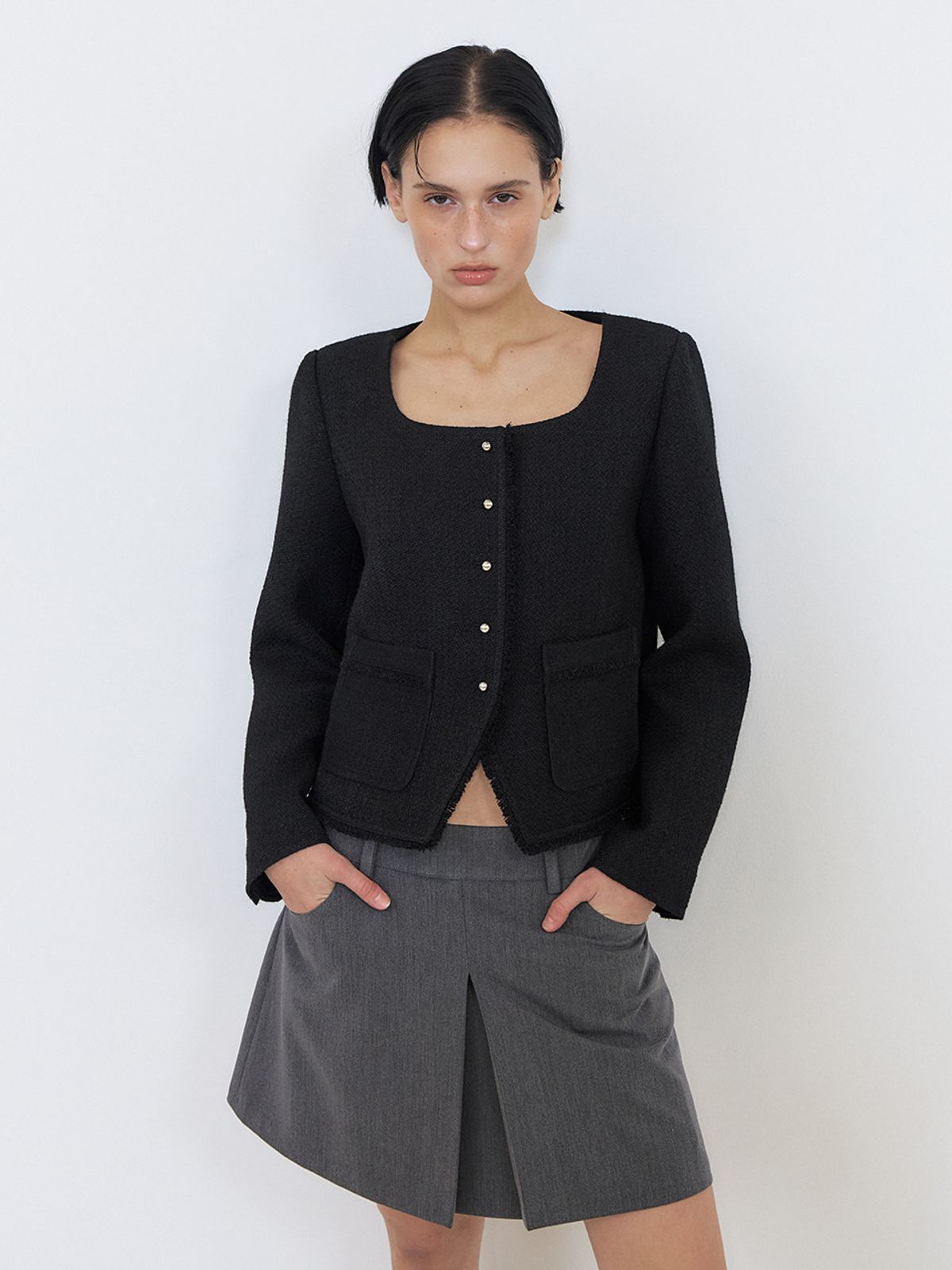 에트몽(ETMON) Inverted Pleats Mini Skirt, Charcoal