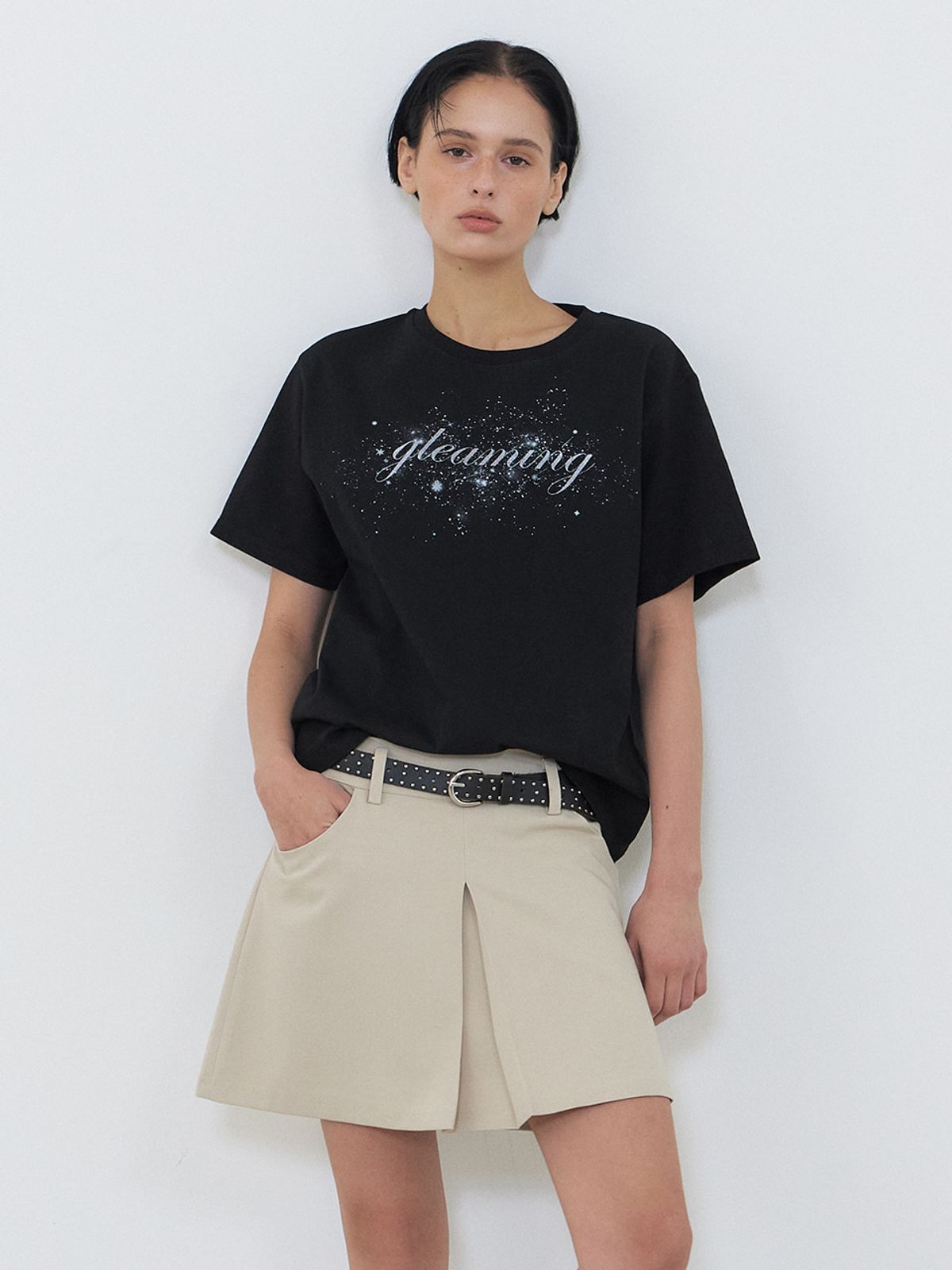 에트몽(ETMON) Inverted Pleats Mini Skirt, Beige