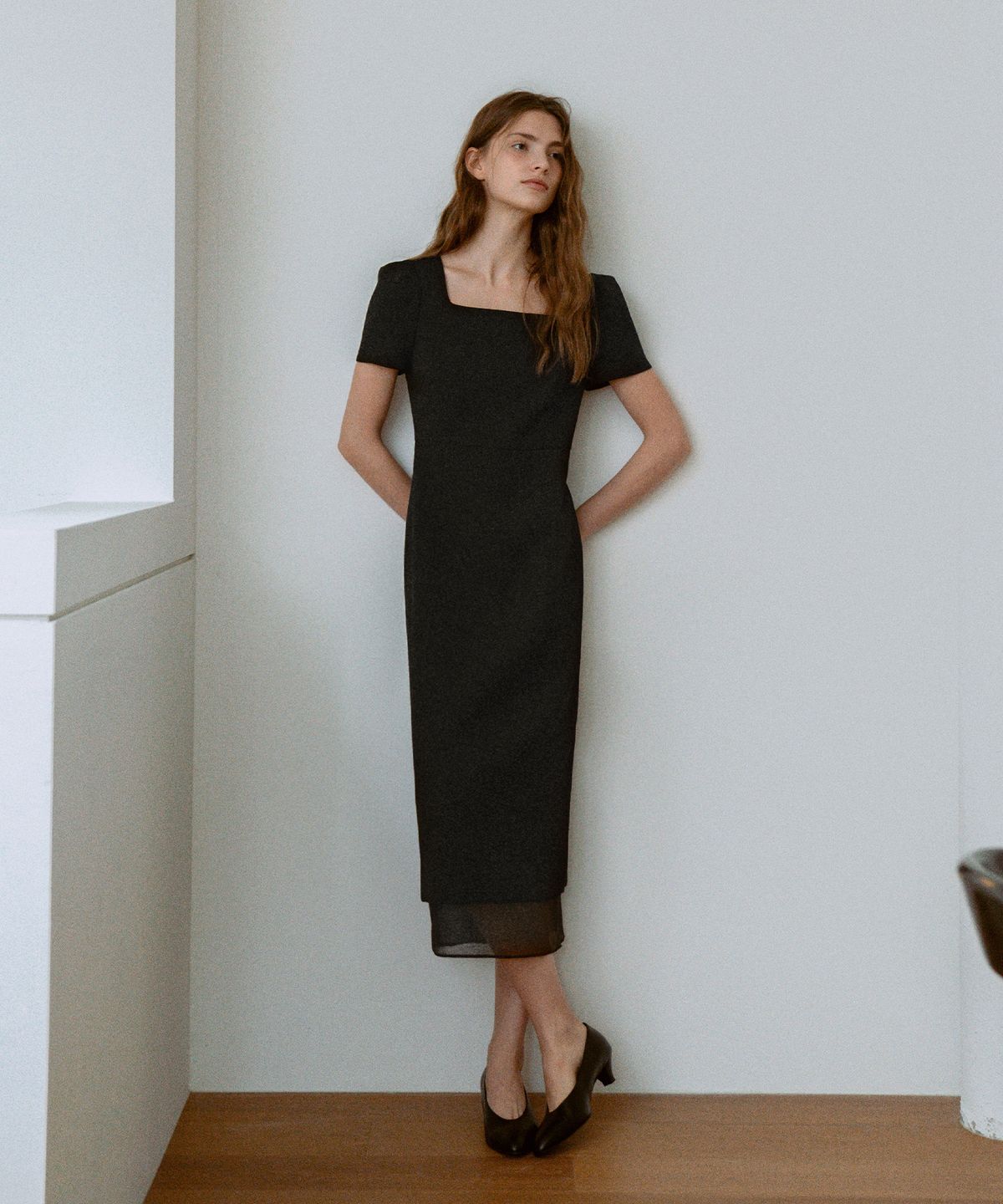 라메레이(LAMEREI) Square See-through Dress[LMBFCO25DR5806]-Black