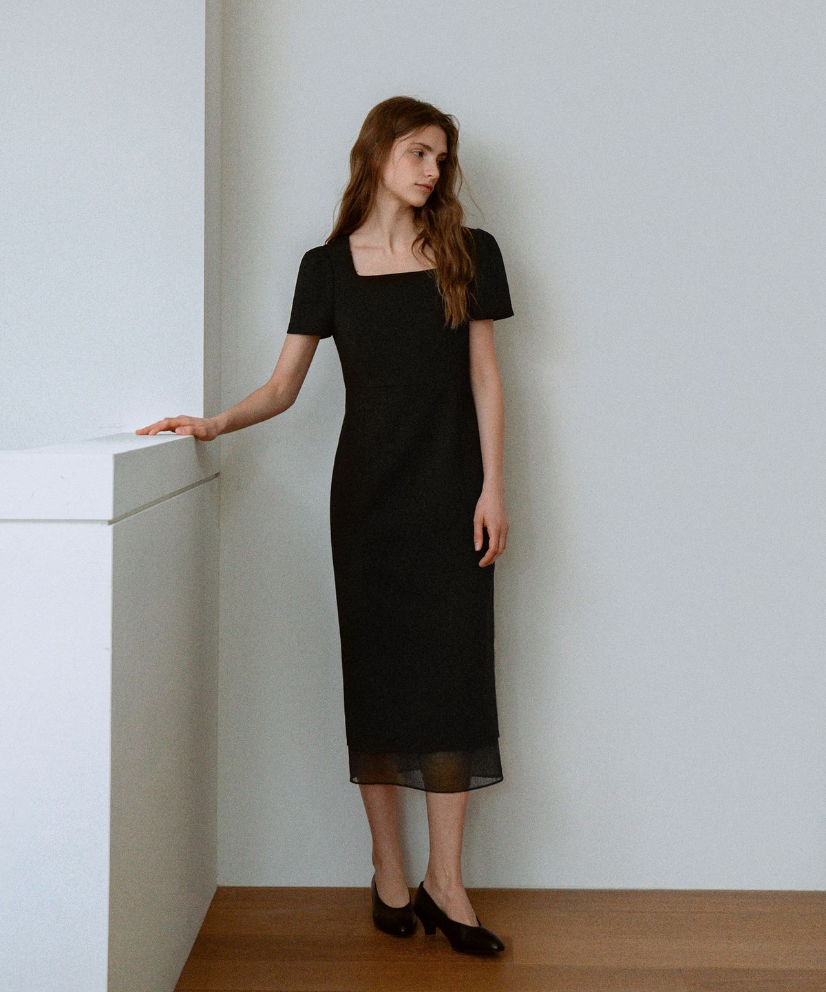 라메레이(LAMEREI) Square See-through Dress[LMBFCO25DR5806]-Black