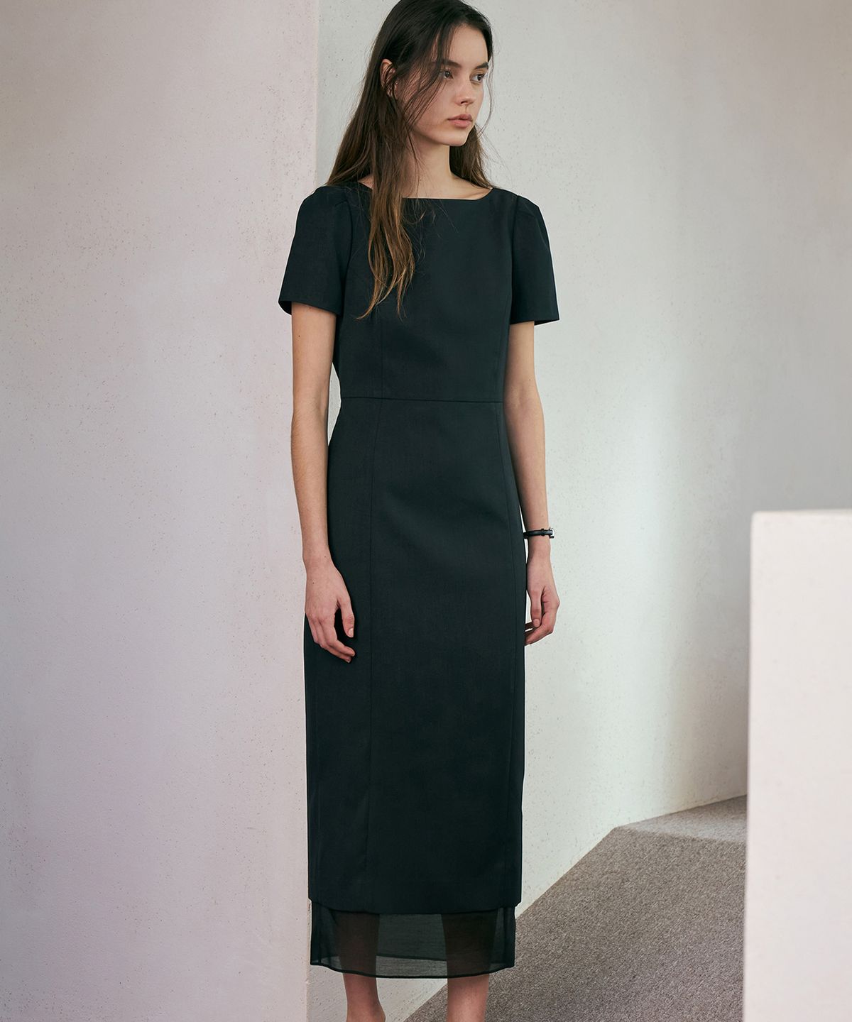 라메레이(LAMEREI) See-through Boat Neck Dress[LMBFCO24DR802]-Black