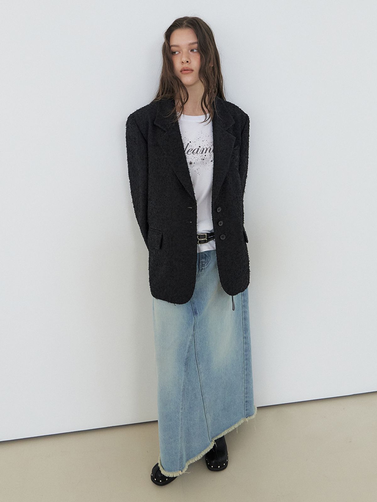 에트몽(ETMON) Washed Long Denim Skirt Blue
