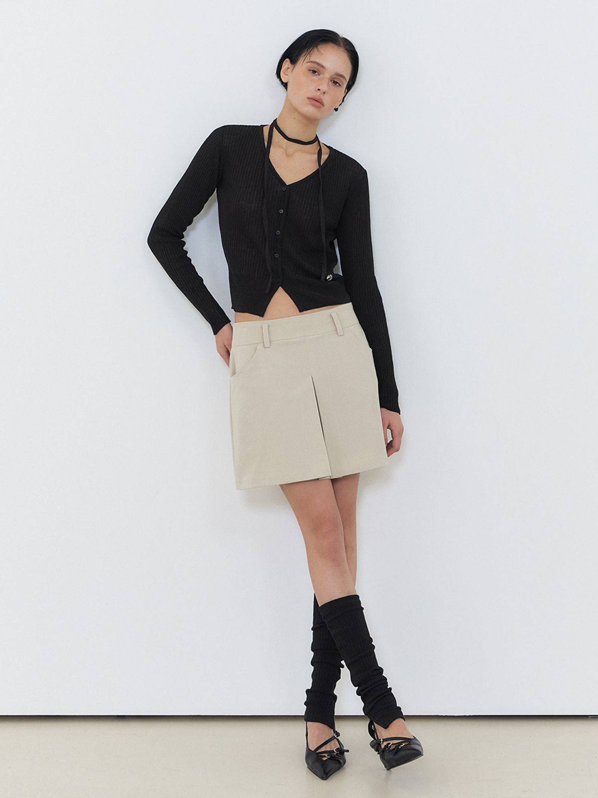 에트몽(ETMON) Linen Scarf Knit Cardigan, Black