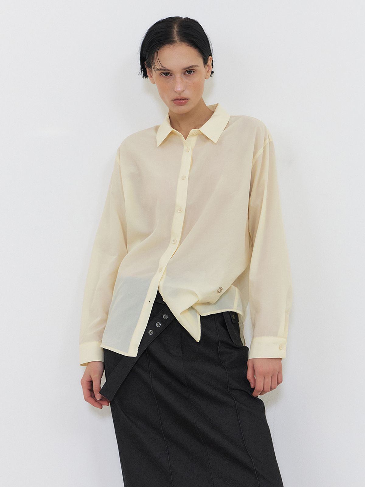 에트몽(ETMON) Flow Sheer Shirt, Light Yellow
