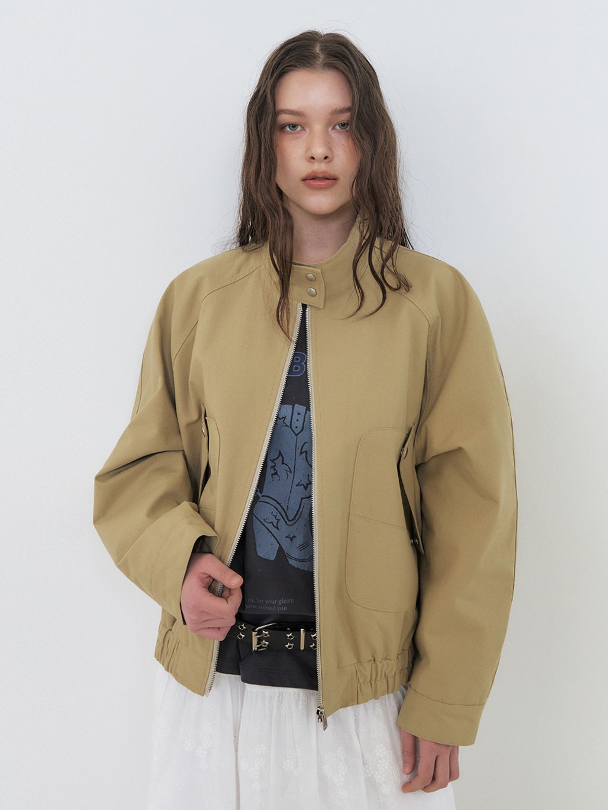 에트몽(ETMON) Pocket Cotton Blouson Jacket, Beige