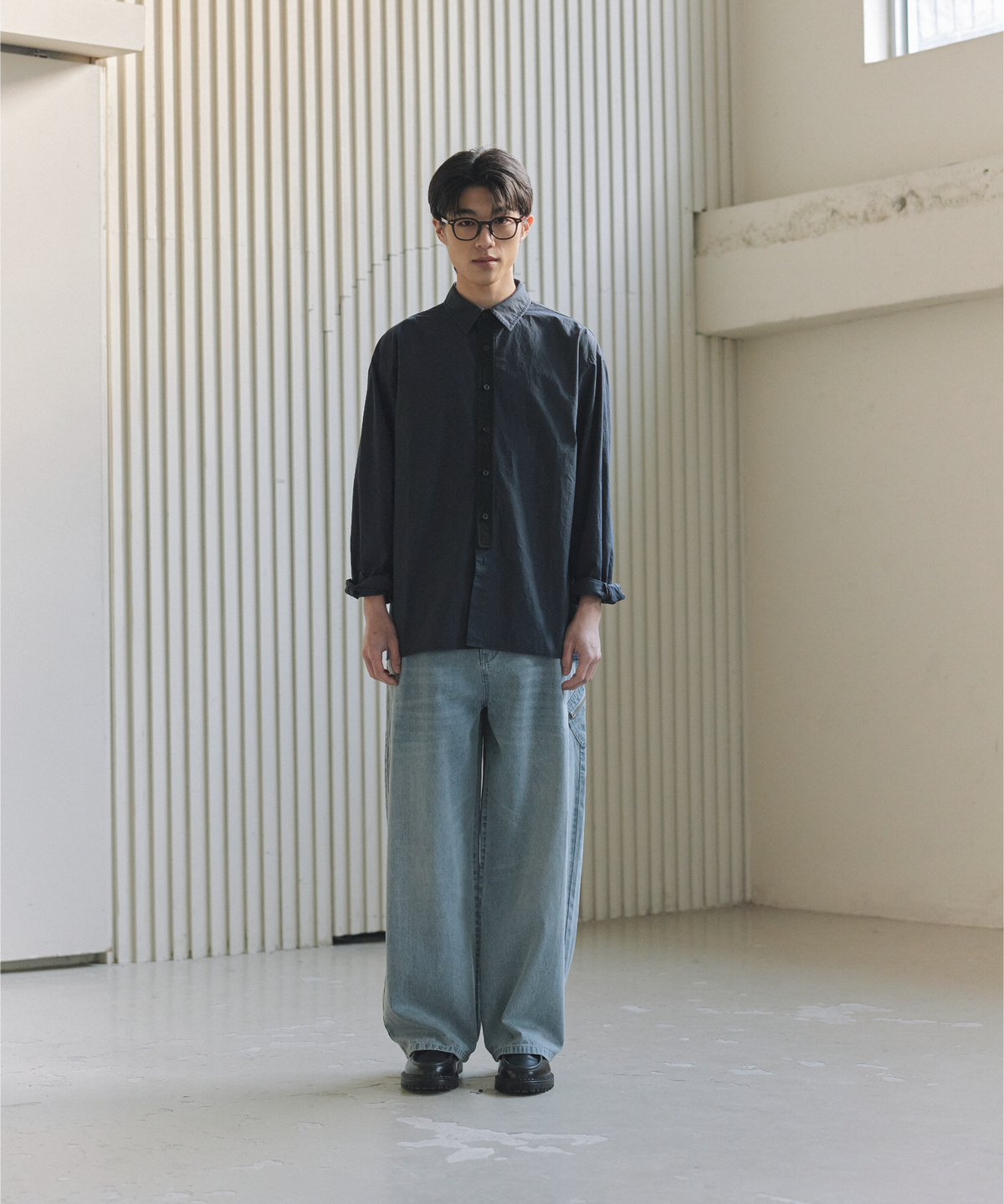 넌블랭크(NONBLANK) COTTON DRILL LS 셔츠_DARK NAVY