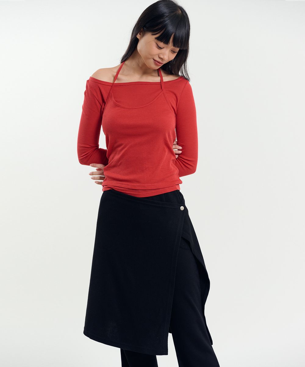 MUSINSA | RAVEROUS Wrap Skirt Pants Set Black