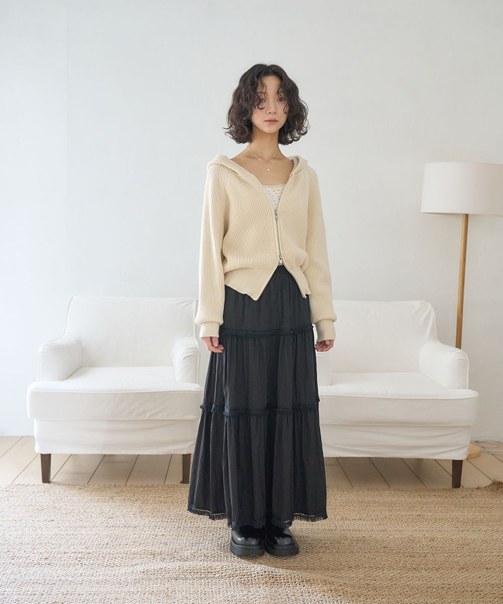 [TheGreenLab] TESSLE FRILL CANCAN ロングスカート *韓国 MUSINSA | THE GREEN LAB Tesla Frill Cancan Long Skirt [Black]