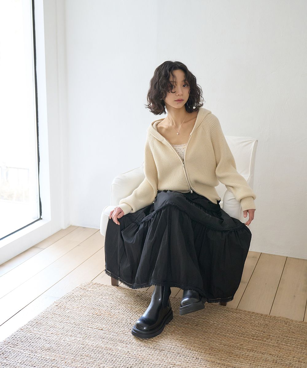 [TheGreenLab] TESSLE FRILL CANCAN ロングスカート *韓国 MUSINSA | THE GREEN LAB Tesla Frill Cancan Long Skirt [Black]