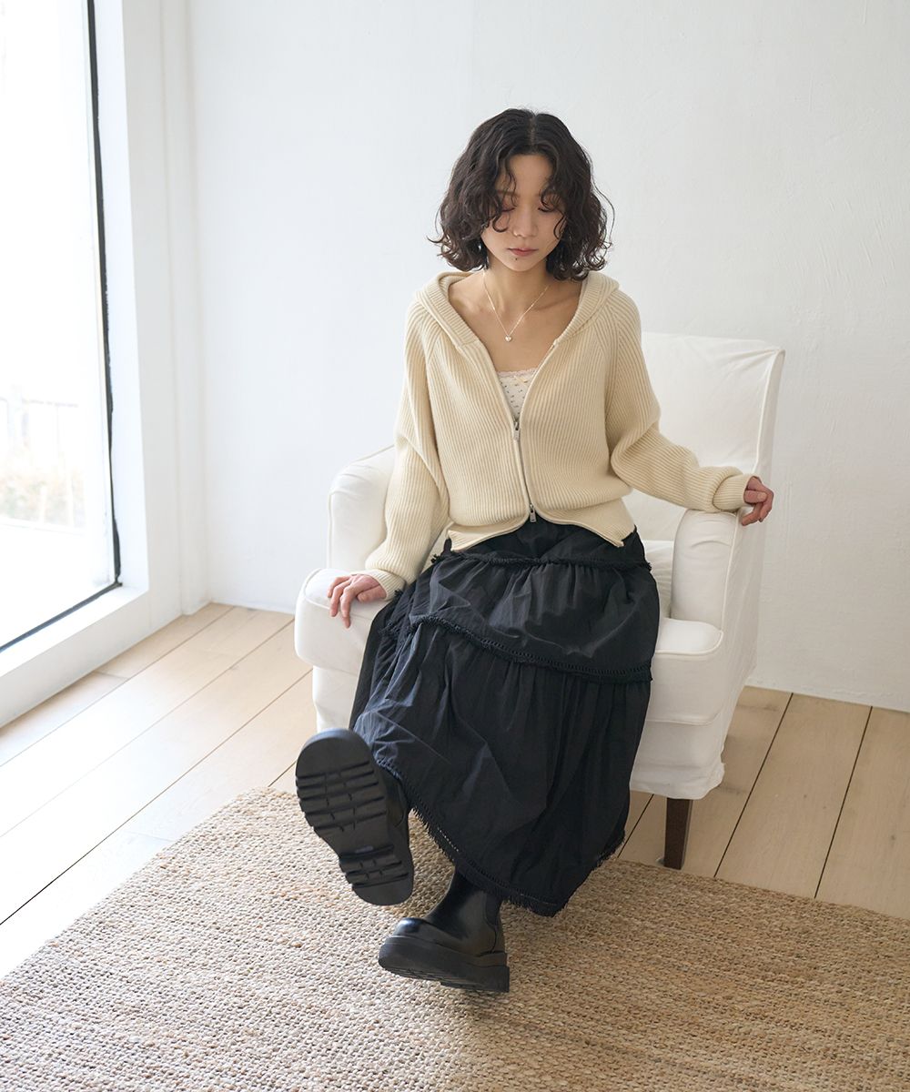 [TheGreenLab] TESSLE FRILL CANCAN ロングスカート *韓国 MUSINSA | THE GREEN LAB Tesla Frill Cancan Long Skirt [Black]