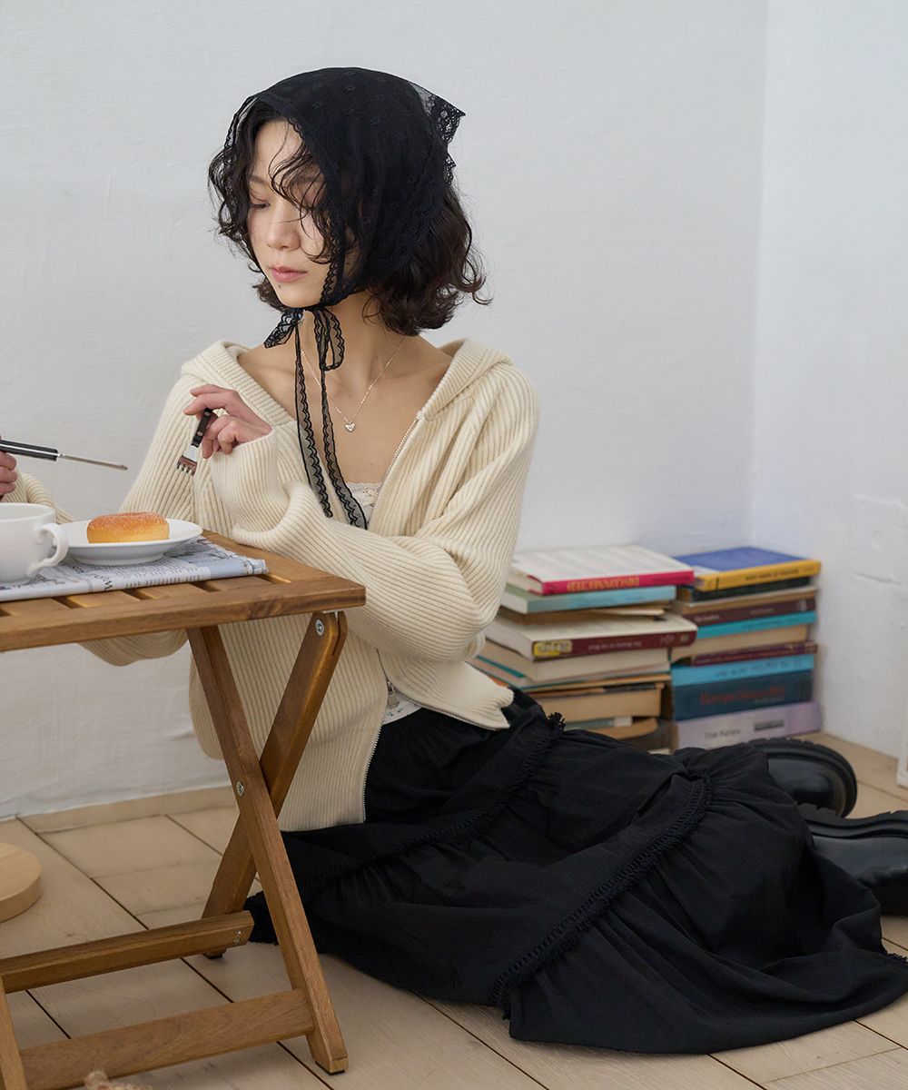 [TheGreenLab] TESSLE FRILL CANCAN ロングスカート *韓国 MUSINSA | THE GREEN LAB Tesla Frill Cancan Long Skirt [Black]