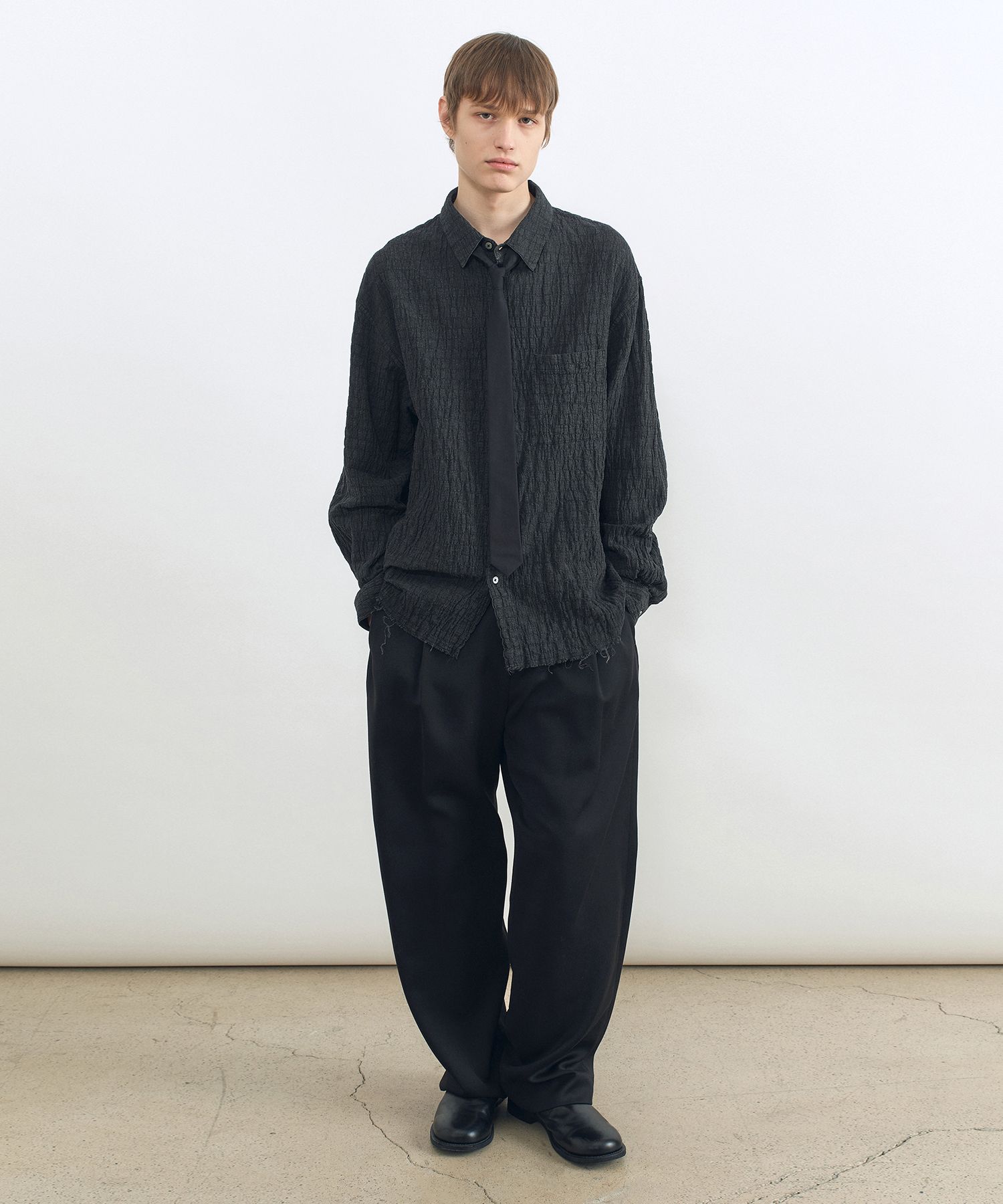 MUSINSA | INSILENCE Garment Dyed Wrinkle Check Shirt ASH BLACK