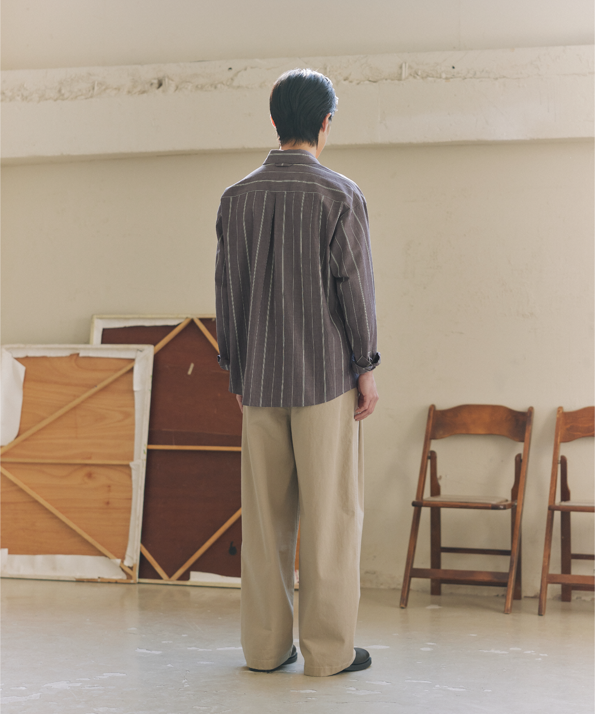 넌블랭크(NONBLANK) 크래프트 워싱 스트라이프 셔츠_WINE