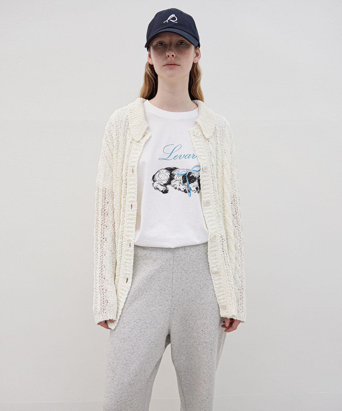 르바(LEVAR) Loose Cable Knit Cardigan - Off White