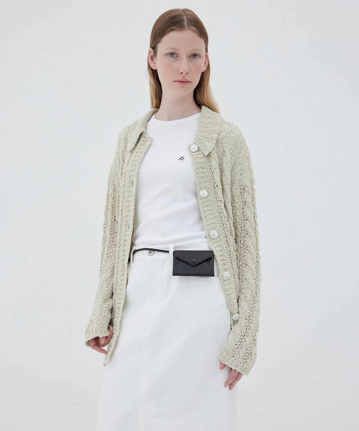 르바(LEVAR) Loose Cable Knit Cardigan - Sage Mint