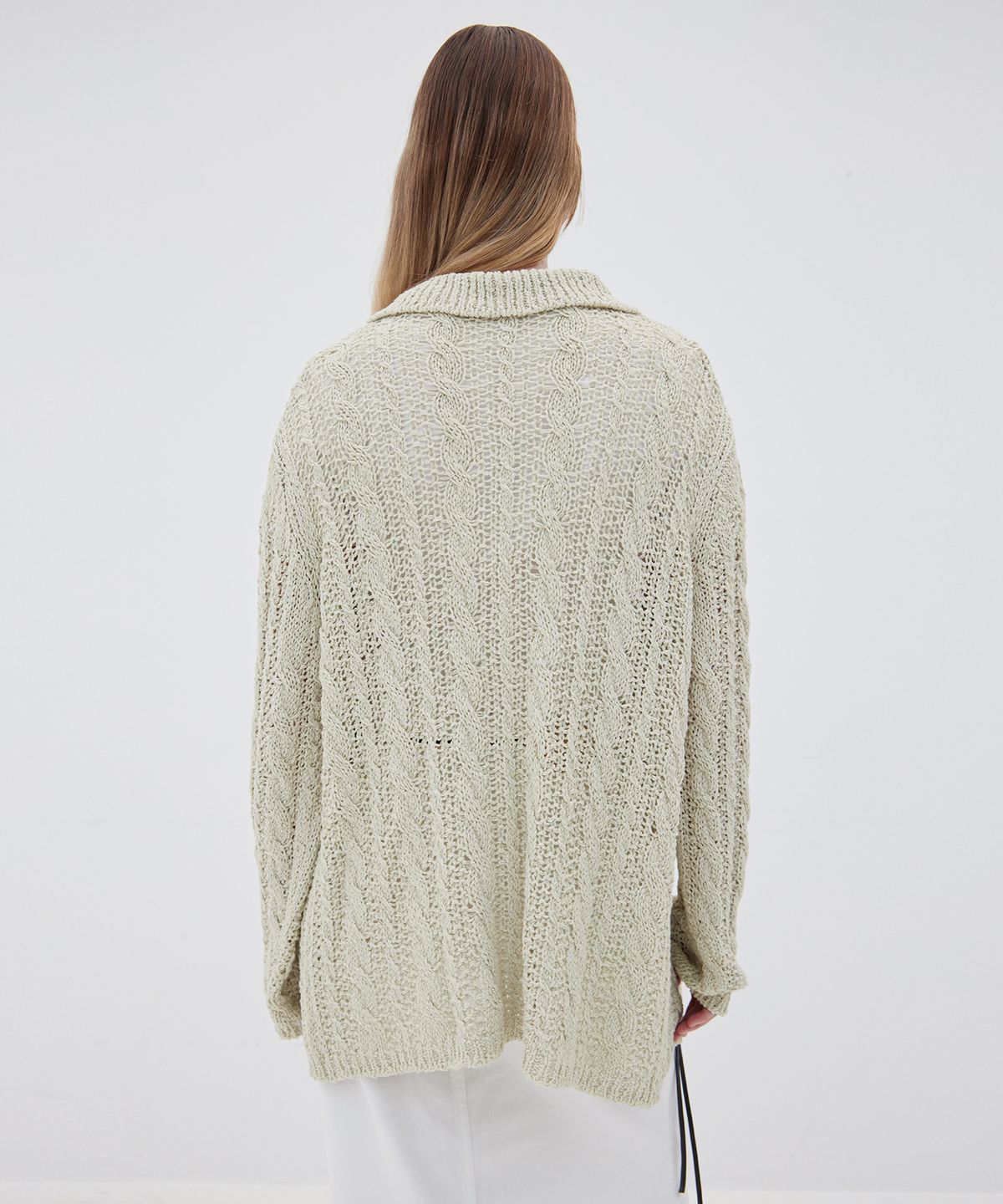 르바(LEVAR) Loose Cable Knit Cardigan - Sage Mint