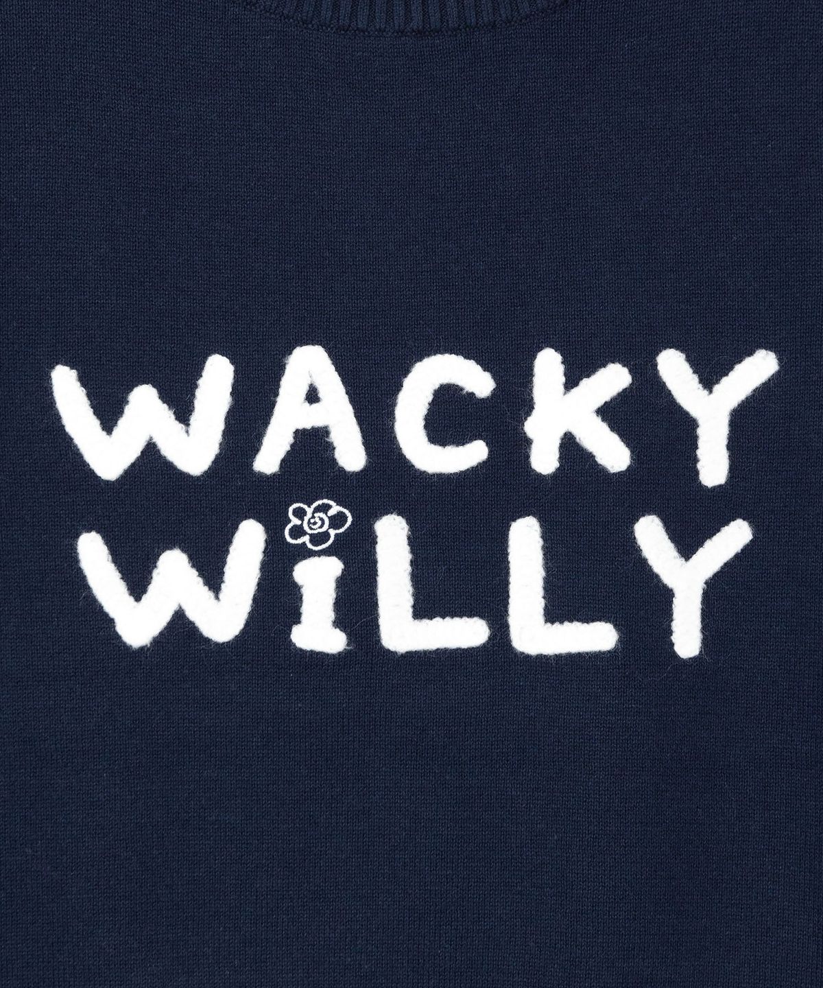 와키윌리(WACKY WILLY) 우먼스 타이포 로고 배색 반팔 니트 네이비