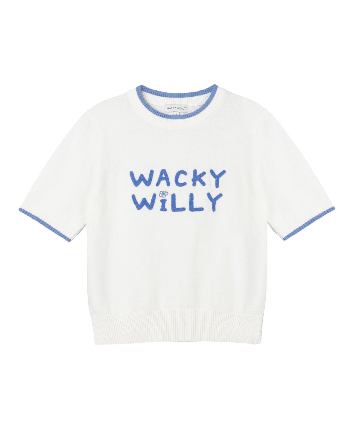 와키윌리(WACKY WILLY) 우먼스 타이포 로고 배색 반팔 니트 크림