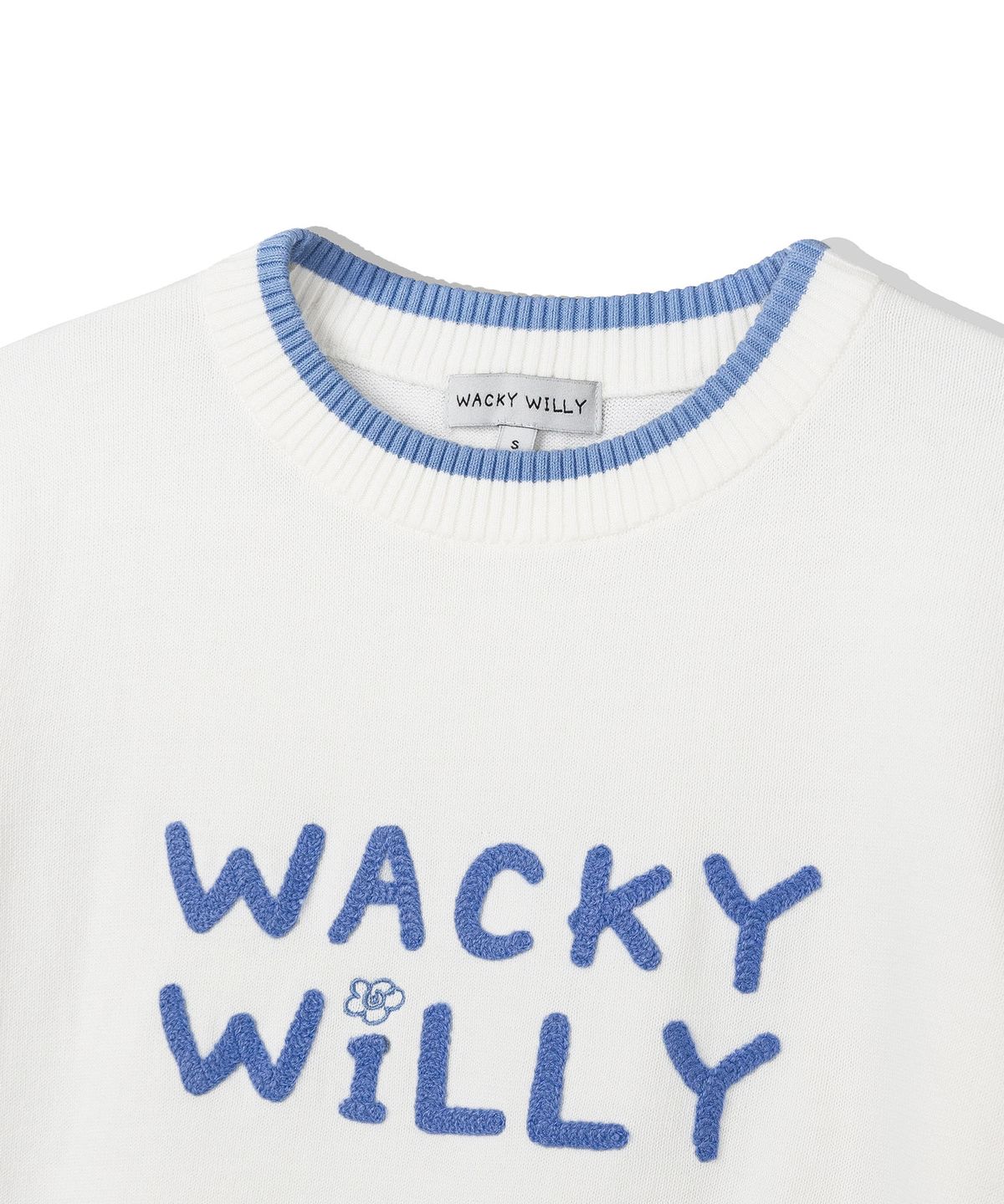 와키윌리(WACKY WILLY) 우먼스 타이포 로고 배색 반팔 니트 크림