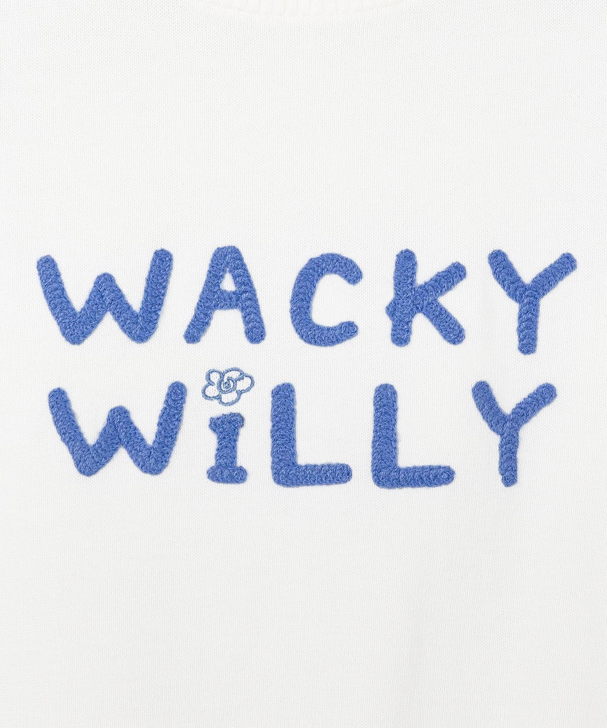 와키윌리(WACKY WILLY) 우먼스 타이포 로고 배색 반팔 니트 크림