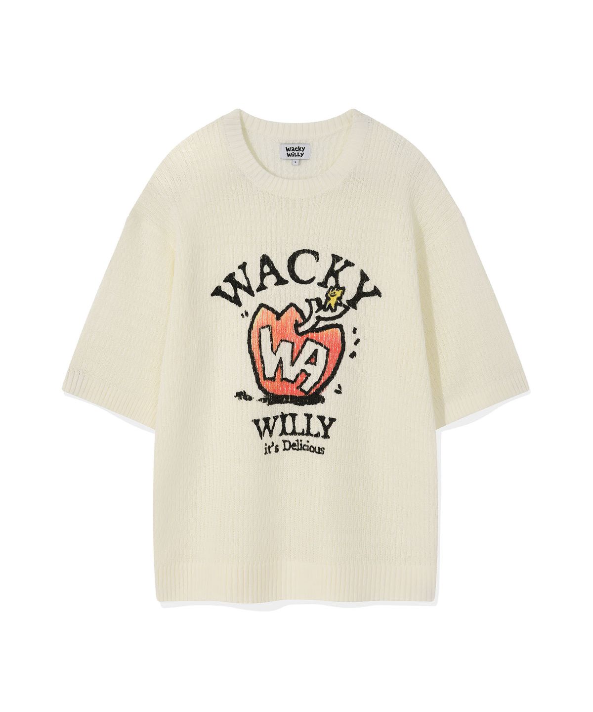 와키윌리(WACKY WILLY) 원포인트 숏 슬리브 풀오버 니트 아이보리