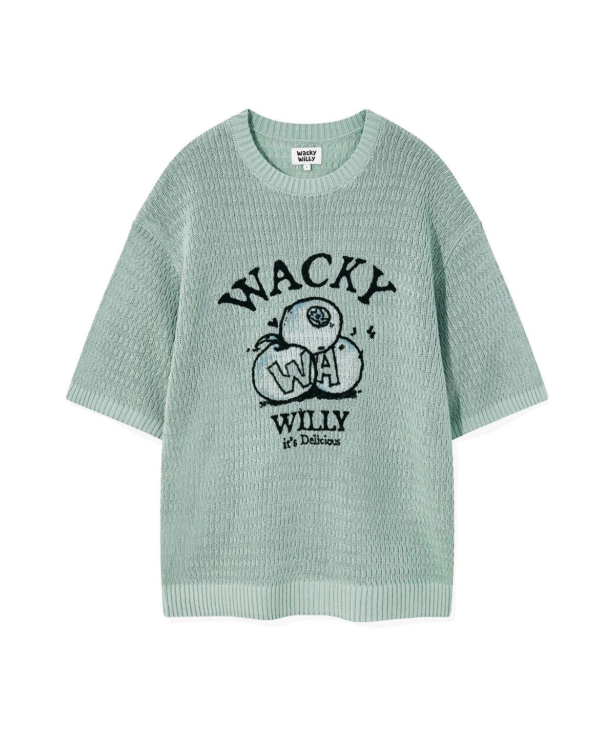 와키윌리(WACKY WILLY) 원포인트 숏 슬리브 풀오버 니트 그린