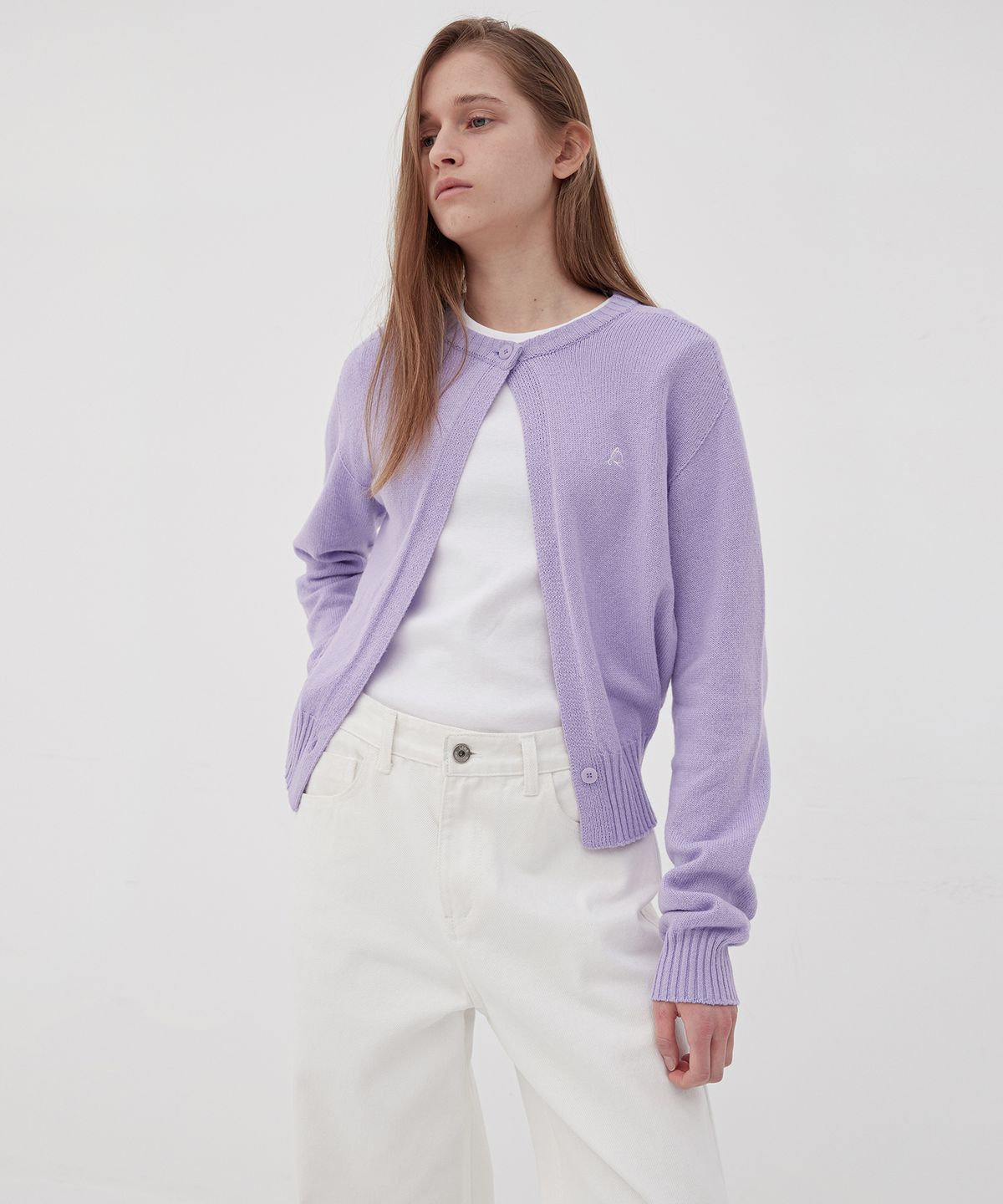 르바(LEVAR) Two-Button Round Knit Cardigan - Lilac
