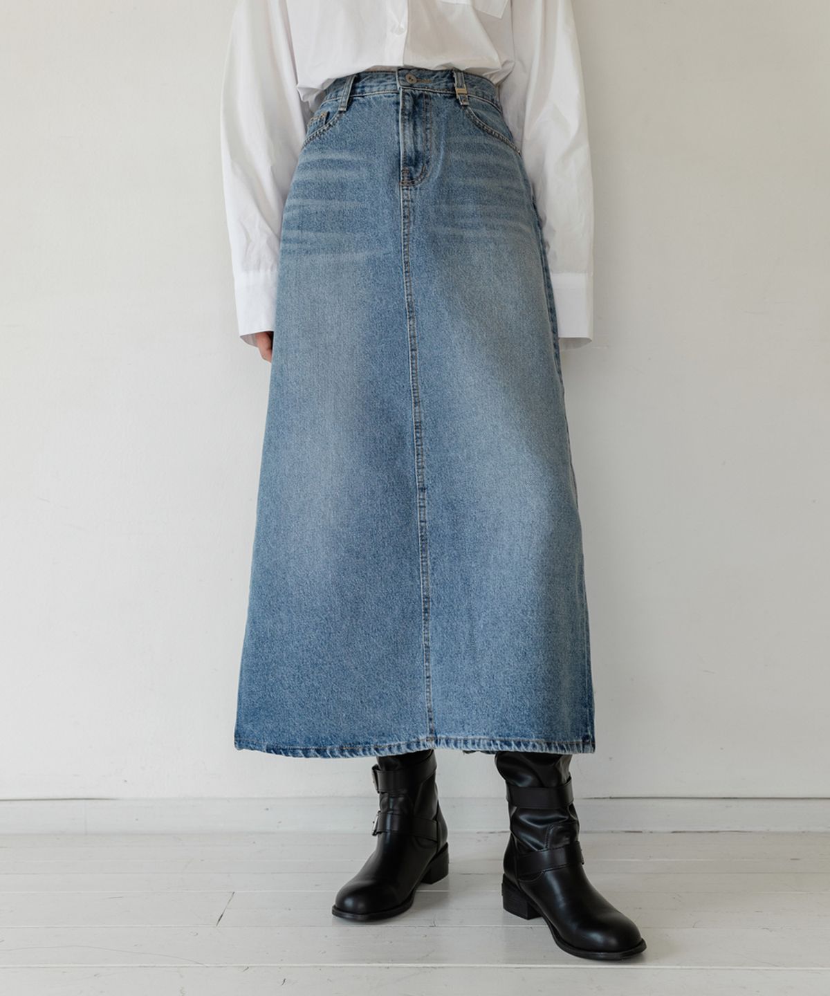 논앤논(NON AND NON) STRAIGHT WASHING DENIM LONG SKIRT_NSSK5217 (BLUE)