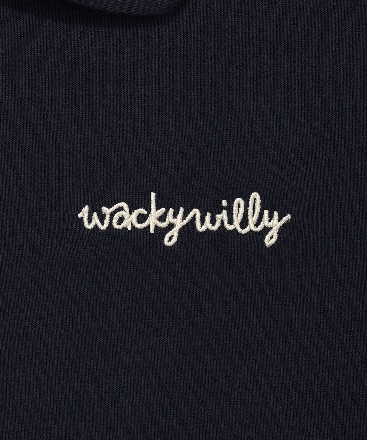 와키윌리(WACKY WILLY) 우먼스 타이포로고 하프집업 반팔 다크네이비