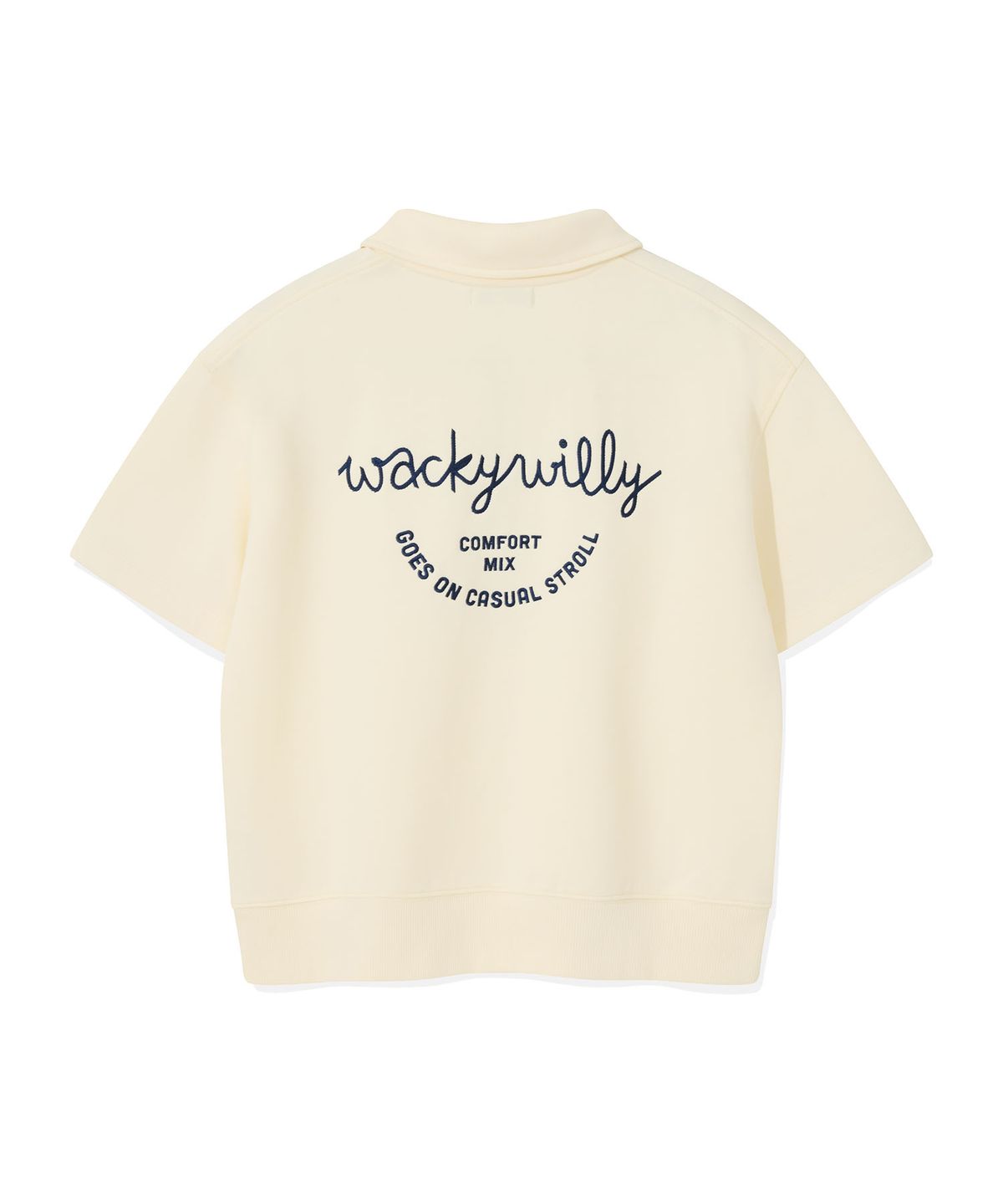 와키윌리(WACKY WILLY) 우먼스 타이포로고 하프집업 반팔 크림