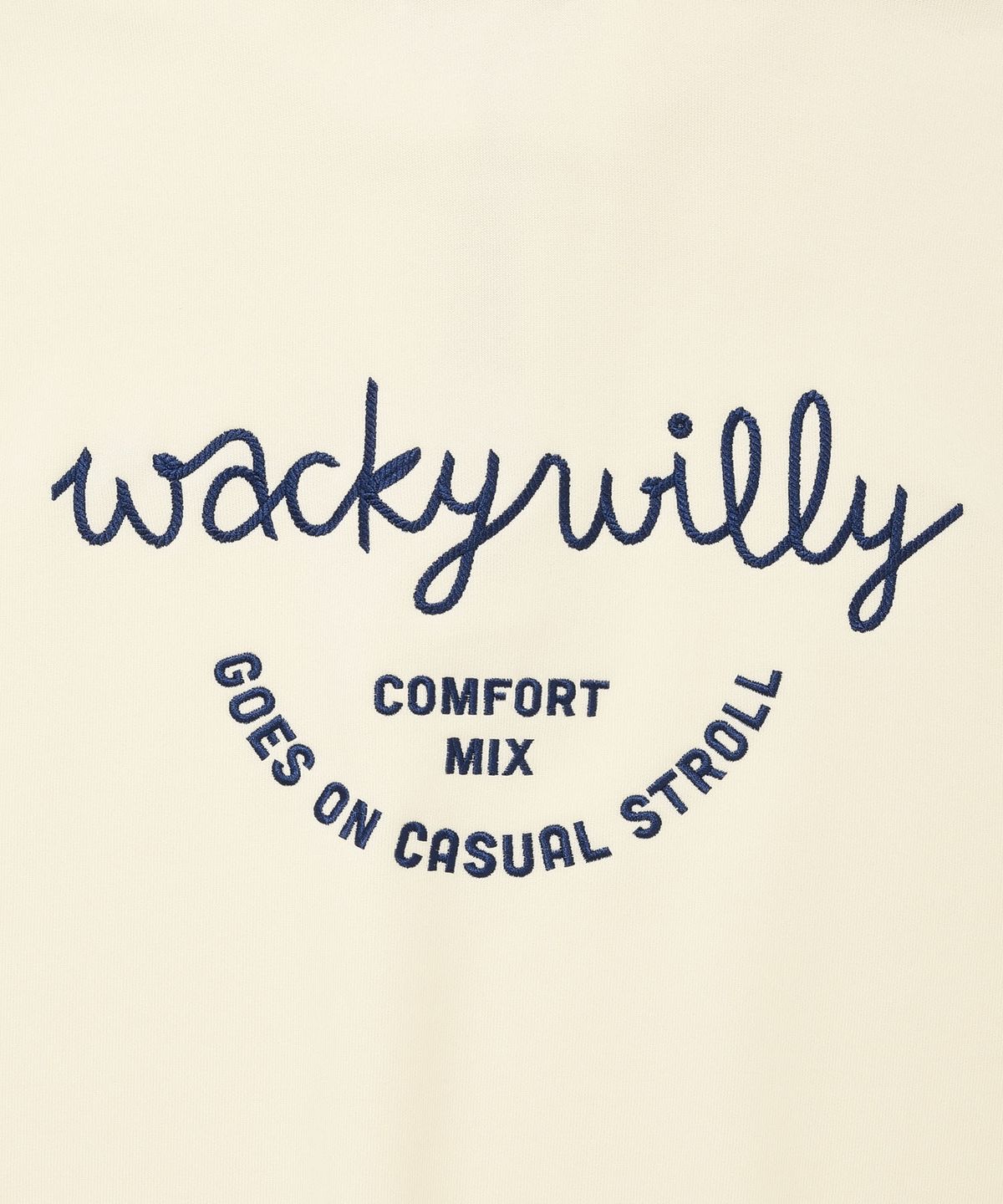 와키윌리(WACKY WILLY) 우먼스 타이포로고 하프집업 반팔 크림