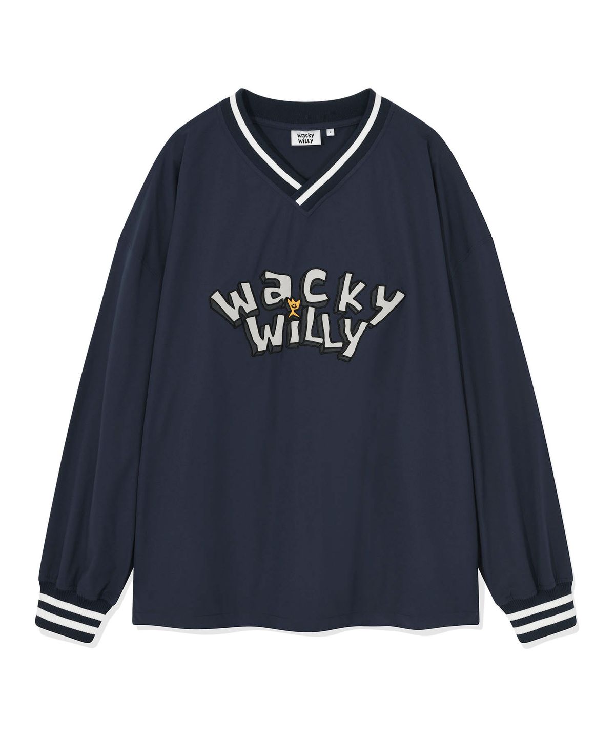 와키윌리(WACKY WILLY) 타이포 화섬 롱슬리브 티셔츠 네이비