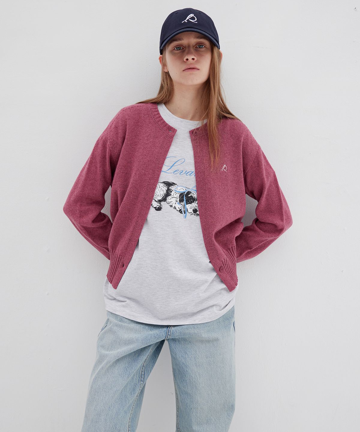 르바(LEVAR) Two-Button Round Knit Cardigan - Plum
