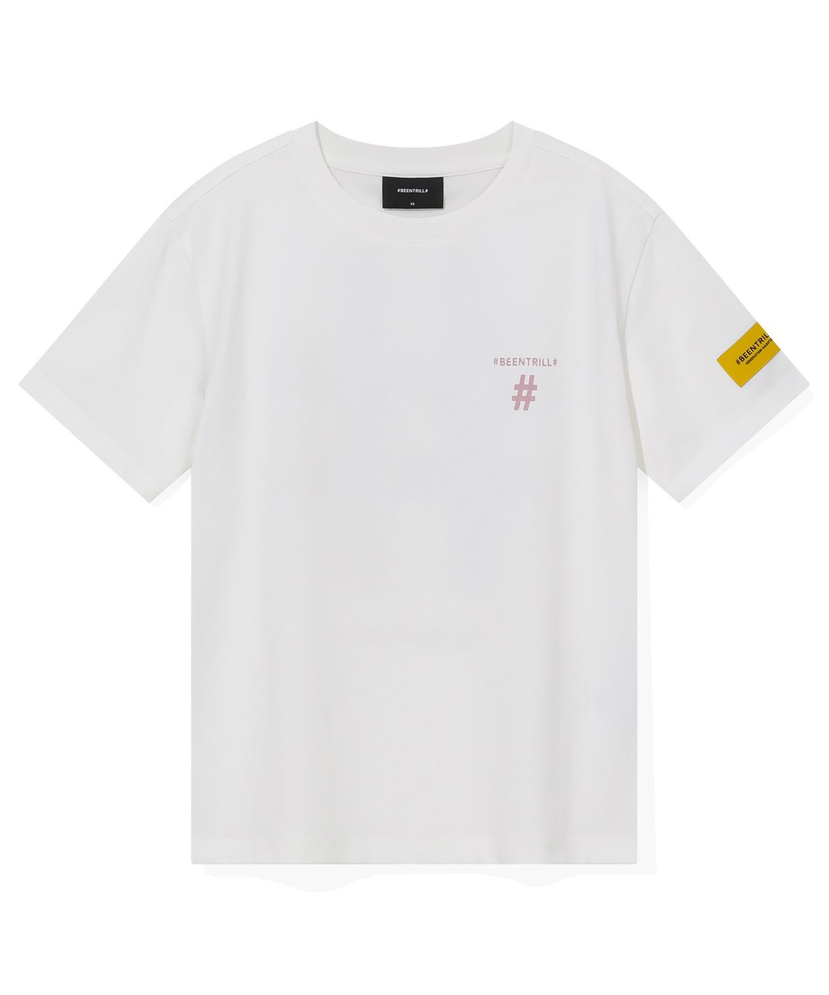 빈트릴 뉴욕(BEENTRILL NEWYORK) 우먼즈 스탬프 해시태그 티셔츠(오프 화이트)