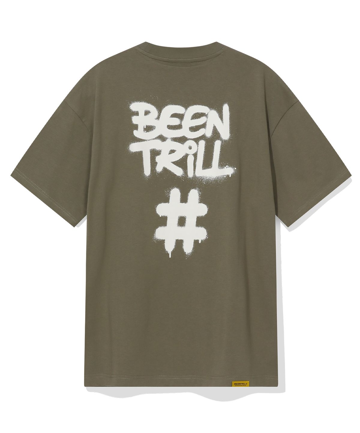 빈트릴(BEENTRILL) 스프레이 해시태그 티셔츠(카키)