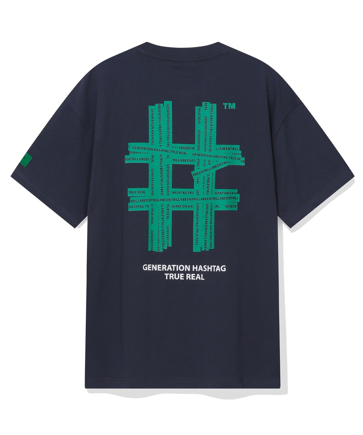 빈트릴(BEENTRILL) 그린 테이핑 해시태그 티셔츠(인디고)