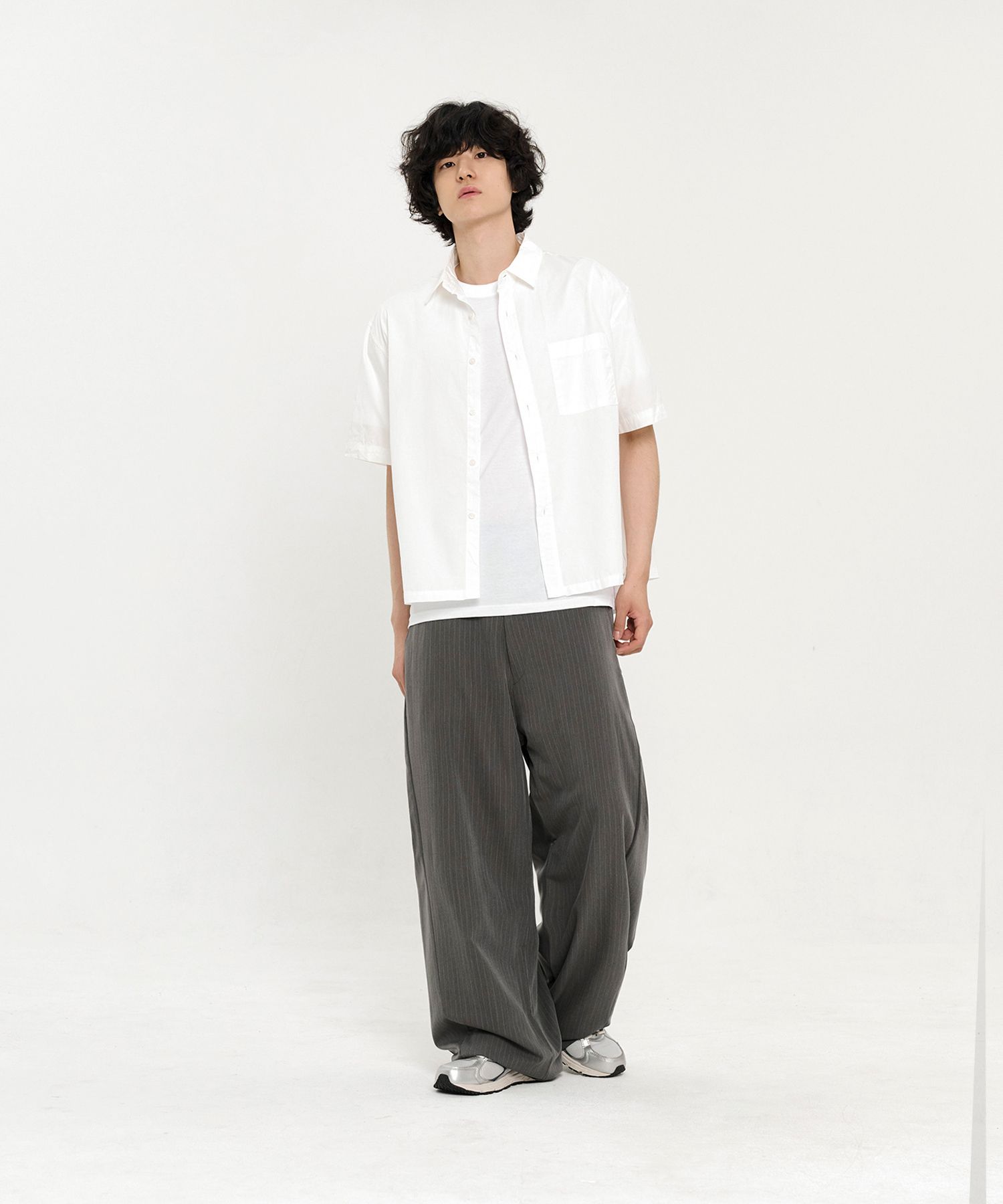MIX TUCK DESIGN WIDE STRIPE SLACKS【GRAY】 MIX TUCK DESIGN WIDE STRIPE SLACKS【GRAY】 | SHIK
