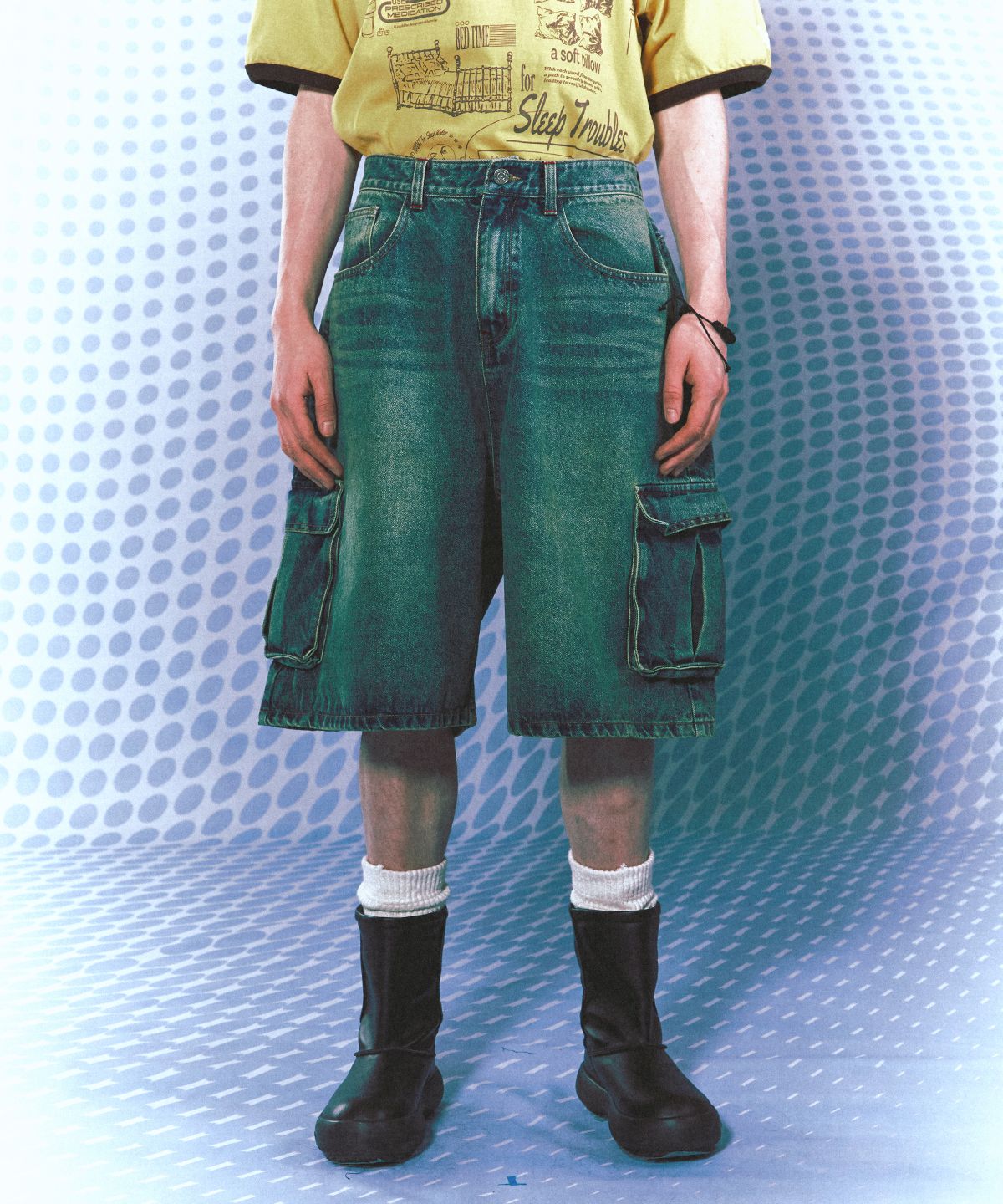 메인부스(MAINBOOTH) Vintage Cargo Denim Shorts(BLUE)