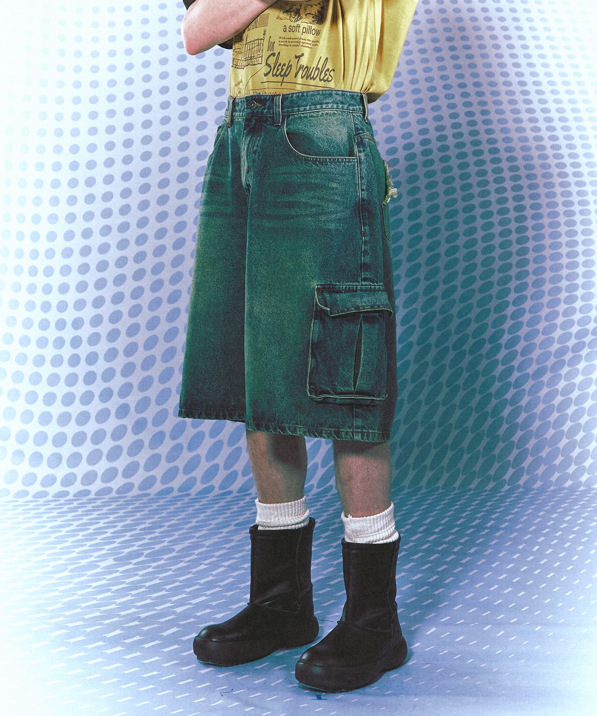 메인부스(MAINBOOTH) Vintage Cargo Denim Shorts(BLUE)