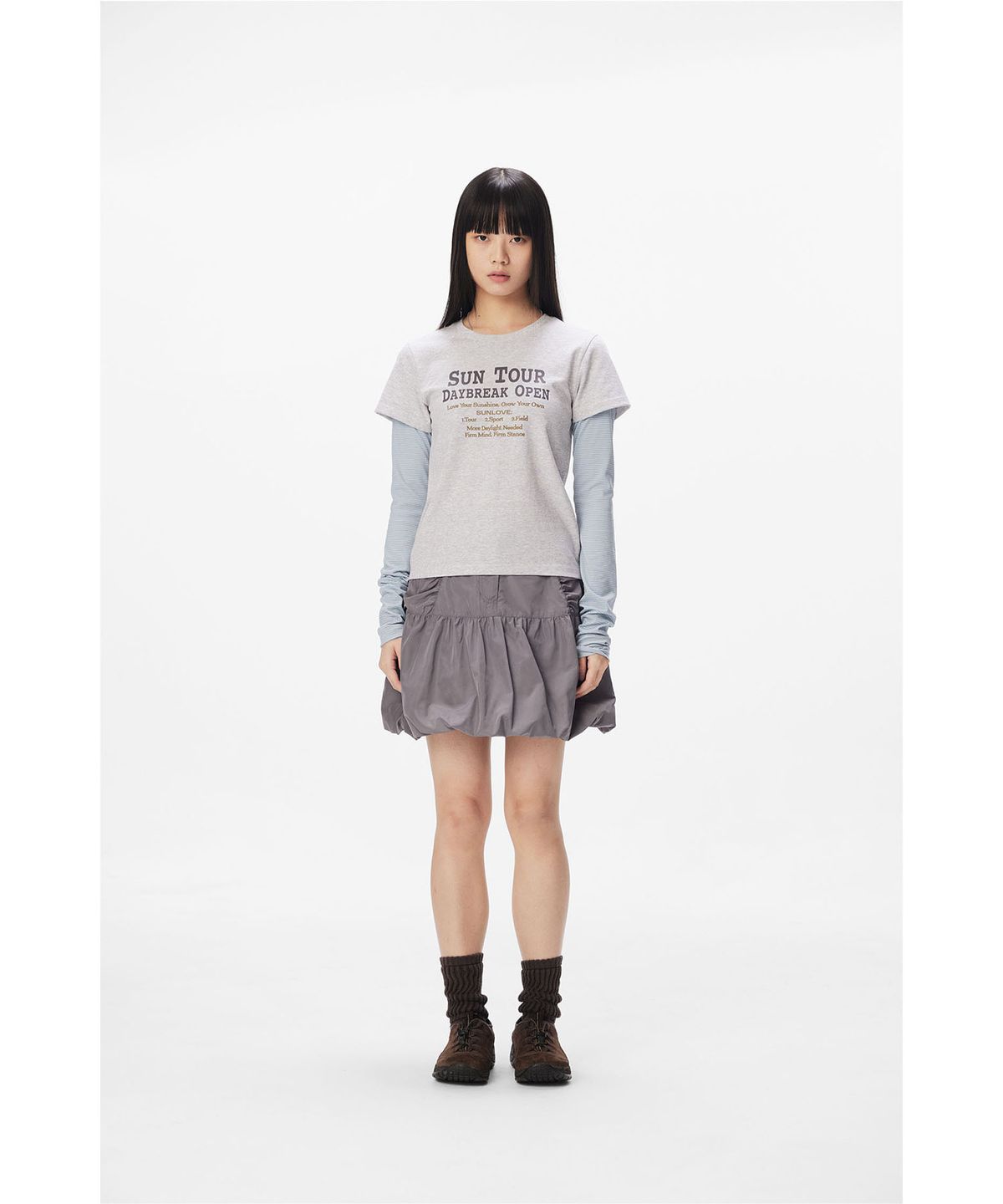 썬러브투어(SUNLOVETOUR) W SUN TOUR Layered L/S Tee Heather Grey