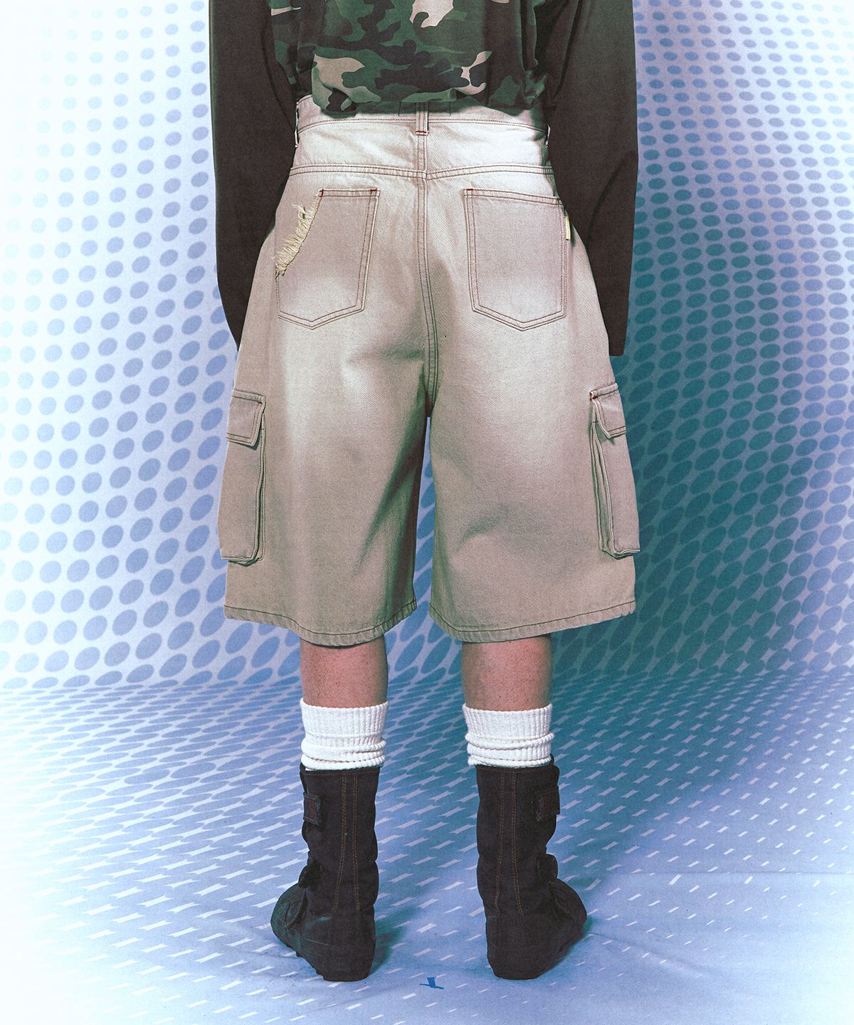 메인부스(MAINBOOTH) Vintage Cargo Denim Shorts(GRAY)