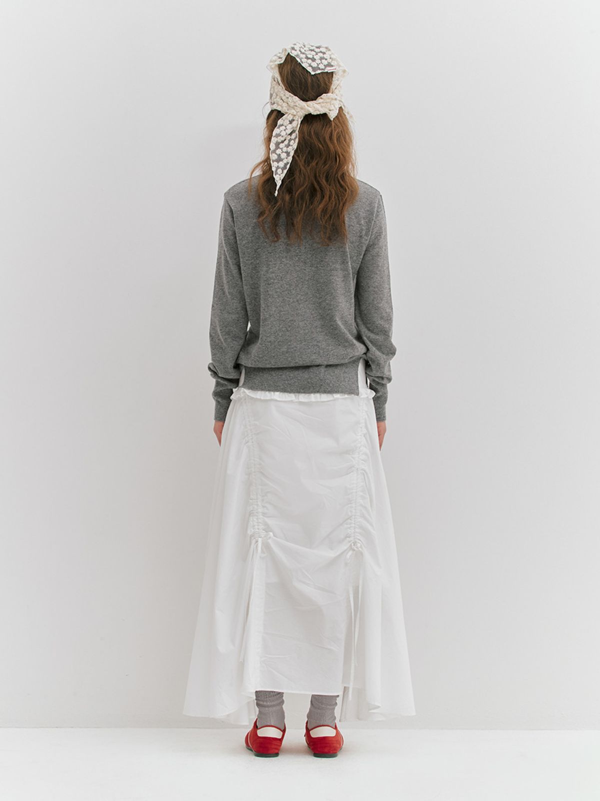 민더리(MEENDERI) PINCHED SLIT KNIT CARDIGAN - GREY