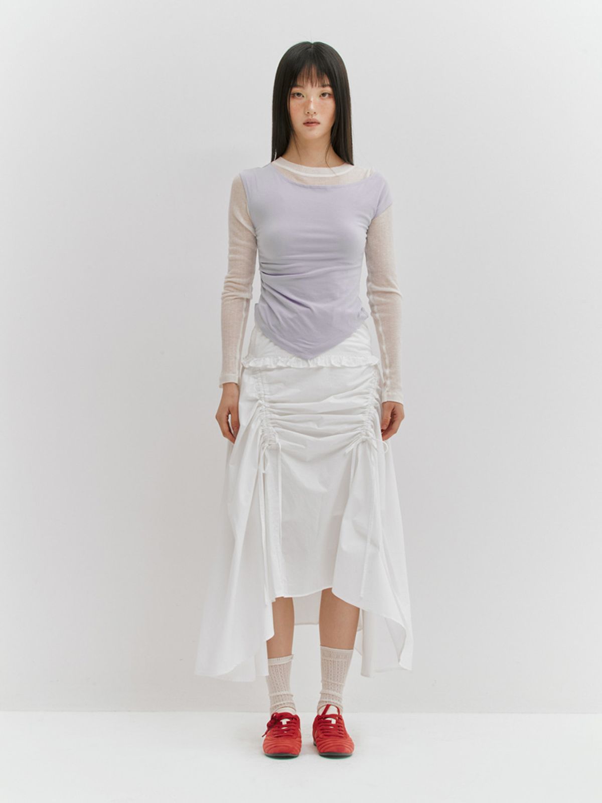 민더리(MEENDERI) UNBALANCE SHIRRING SLEEVELESS - LAVENDER
