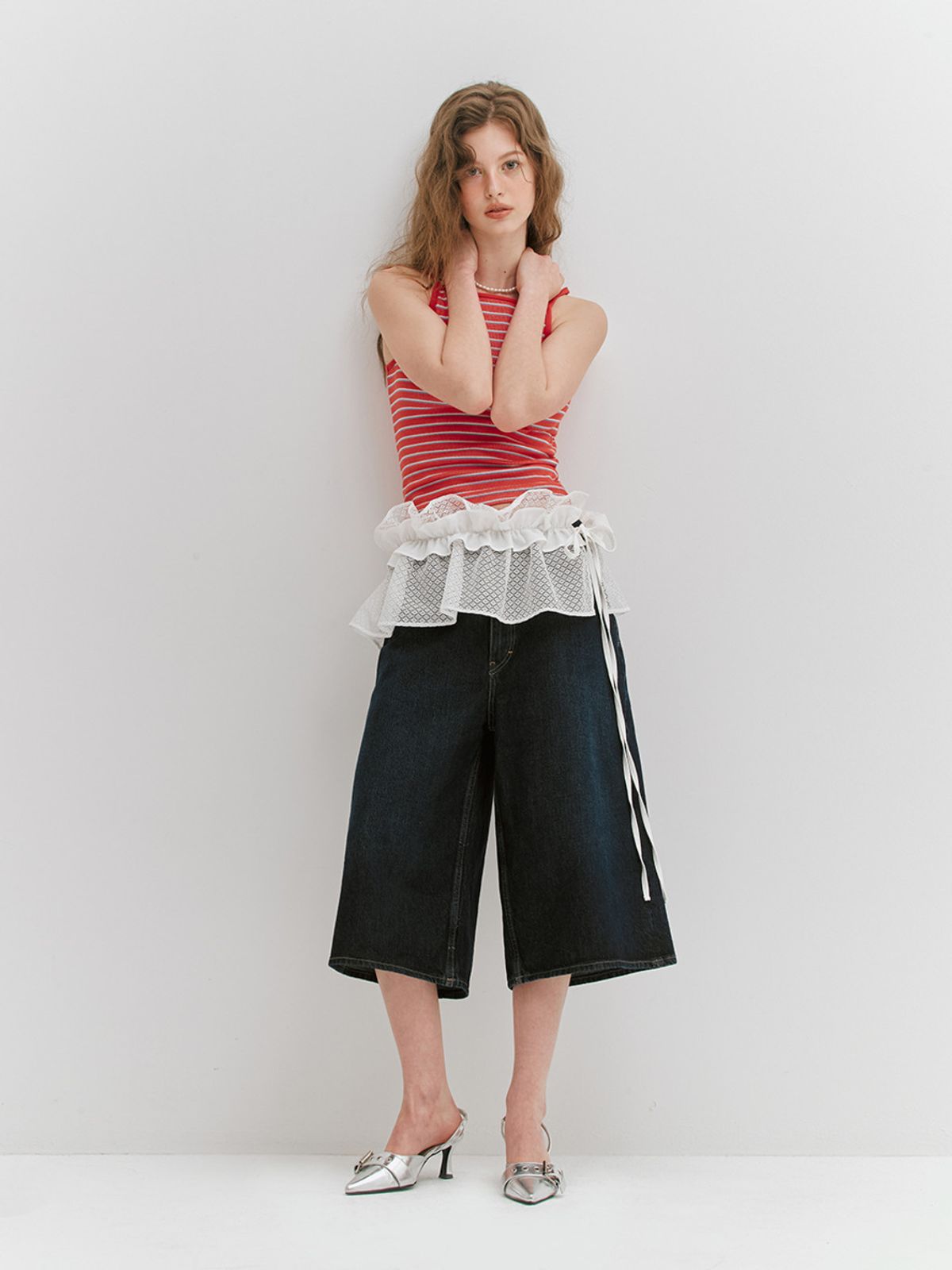 민더리(MEENDERI) MIXED STRIPE RIBBED SLEEVELESS - RED