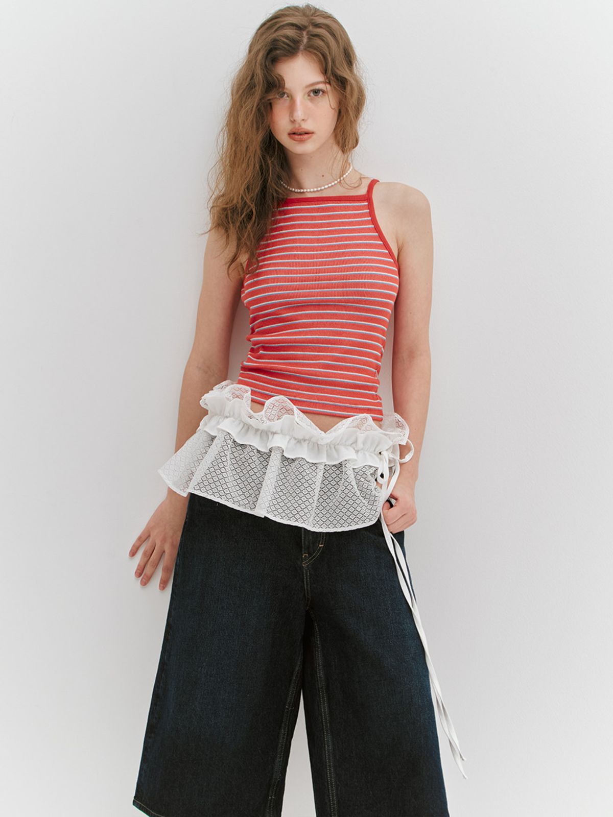 민더리(MEENDERI) LACE SHIRRING WRAP SKIRT - WHITE