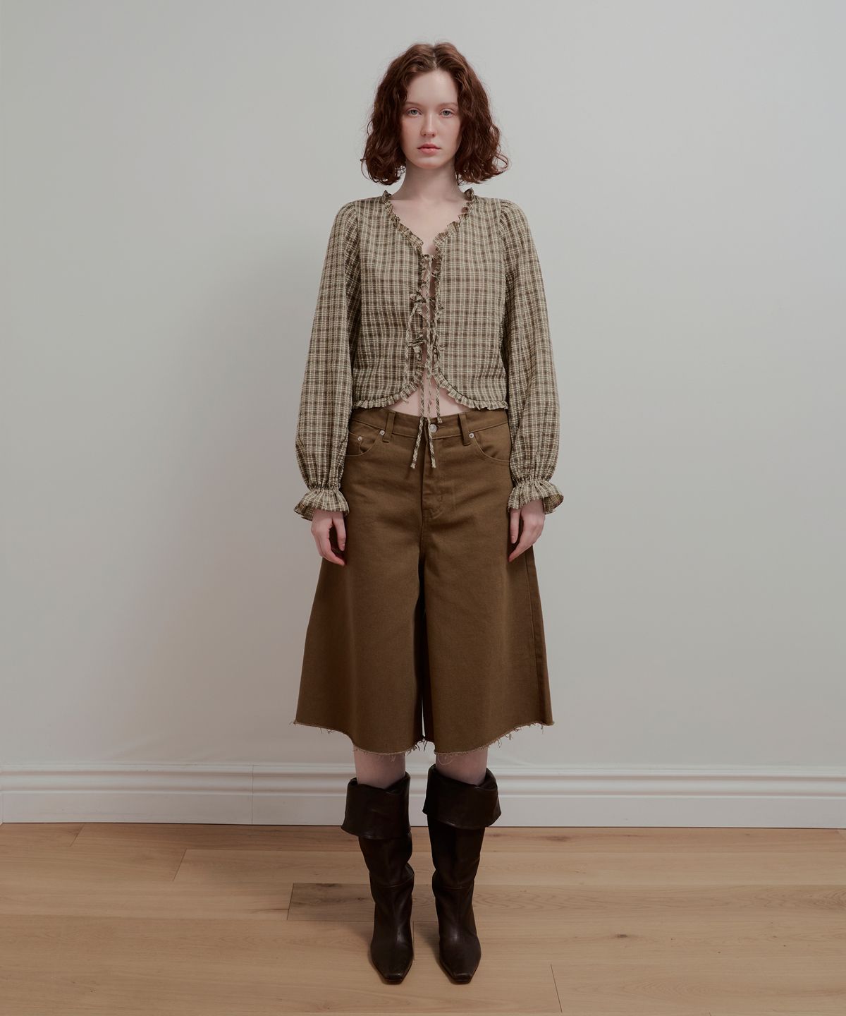 아옵트(AOPT) RUFFLE RIBBON BLOUSE - CHECK