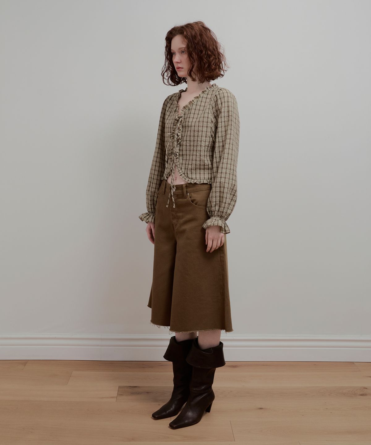 아옵트(AOPT) RUFFLE RIBBON BLOUSE - CHECK